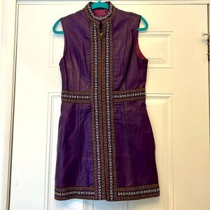 Authentic vintage purple‎ leather sleeveless mini dress with full zip front